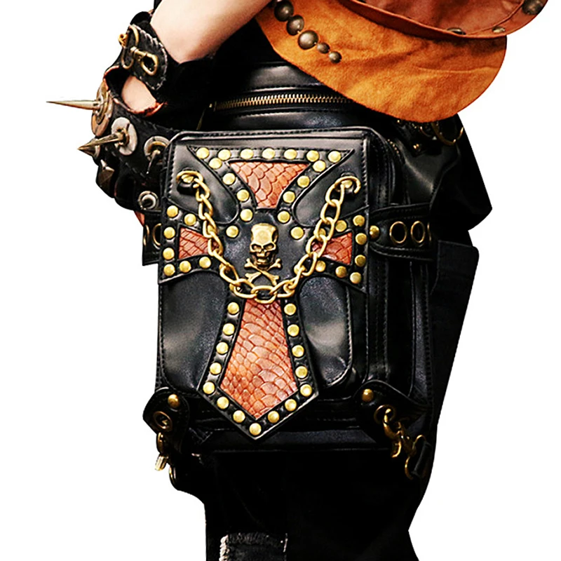 Steampunk Skulls Waist Leg Bags Women Men Victorian Style Waistbag Motorcycle Thigh Street Belt Packs Messenger Shoulder Bags