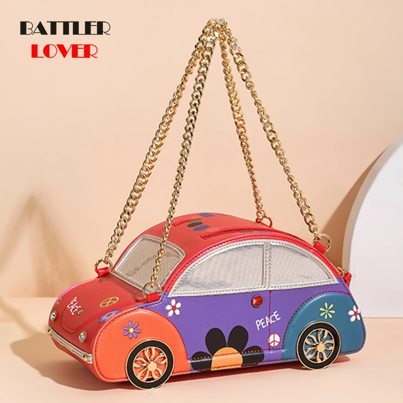 Vintage Car Style Purses And Handbags For Women 2021 Stitching Color Chain Shoulder Bags Party Clutch Female Designer Brand Tote