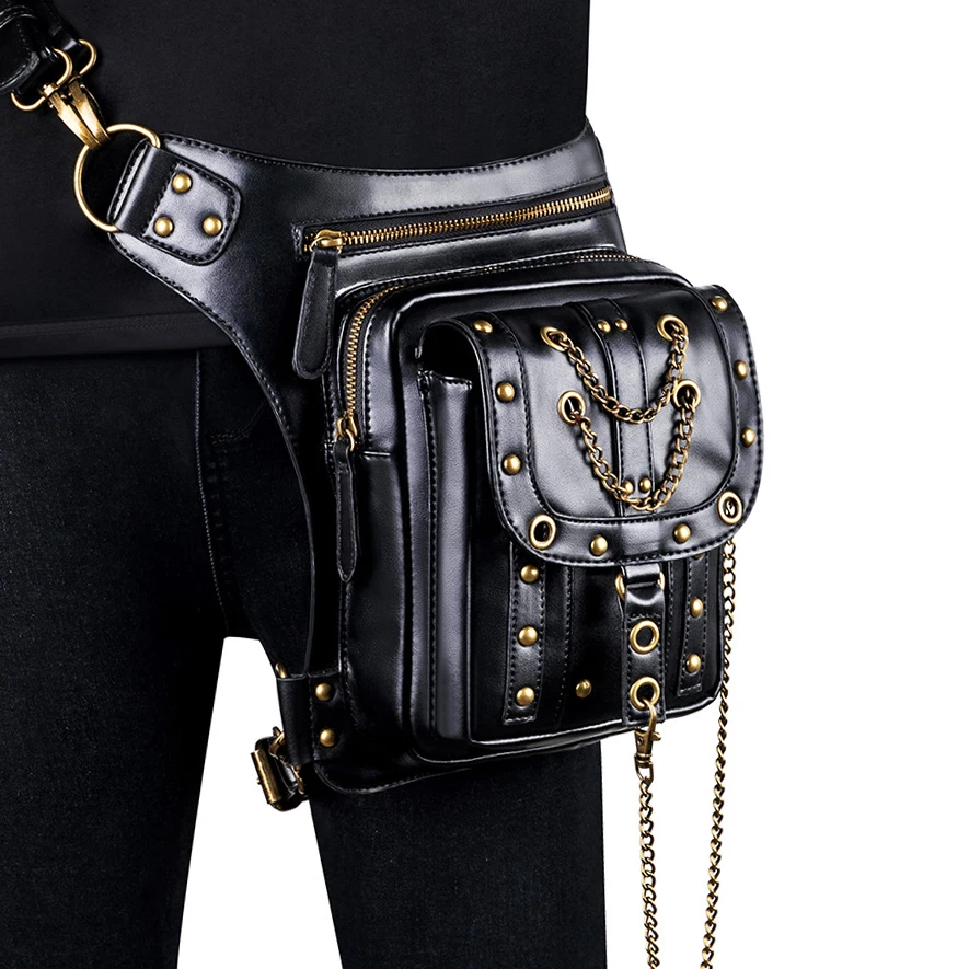 Gothic Motorcycle Drop Leg Thigh Bag Men Biker Waist Bags Women Steampunk Crossbody Bag Skull Hip Hop Belt Bag Travel Pack Pouch