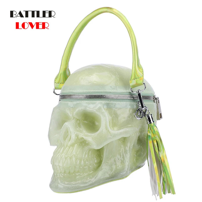 Originality Women Bag Funny Skeleton Head Luminou Handbag Single Package Fashion Designer Satchel Package Night Light Skull Bags