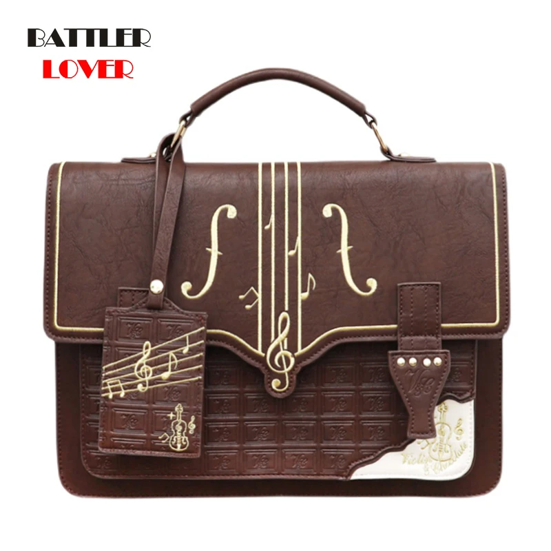 Luxury PU Leather A4 Messenger Bag For Women Vintage Music Lolita Satchels Crossbody Shoulder Bags Girls Fashion School Handbags