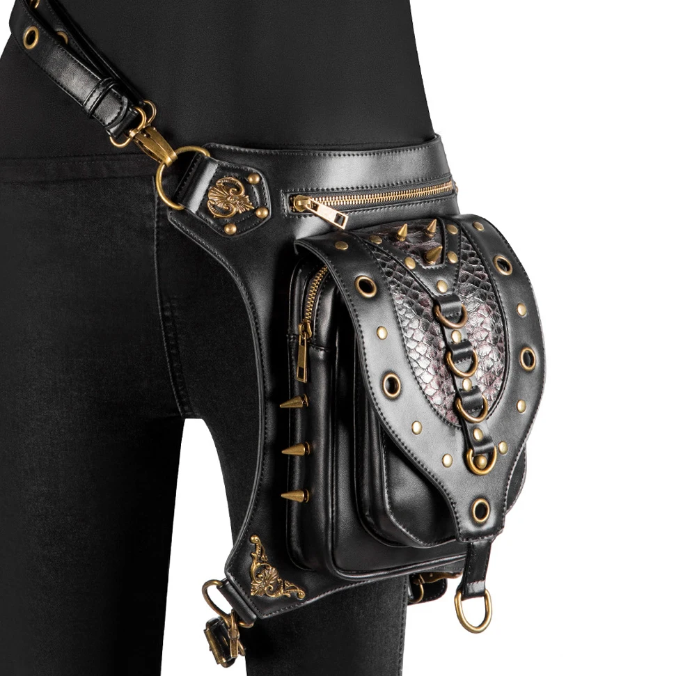 2021 Punk Rock Women Motorcycle Bag Men Steampunk Chain Belt Waist Bags Motor Biker Shoulder Crossbody Bag Chest Pack for Male