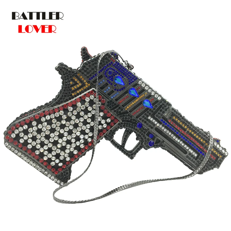 Gun Shape Diamonds Evening Bags For Ladies Sparkly Rhinestone Dinner Clutch Bag Women