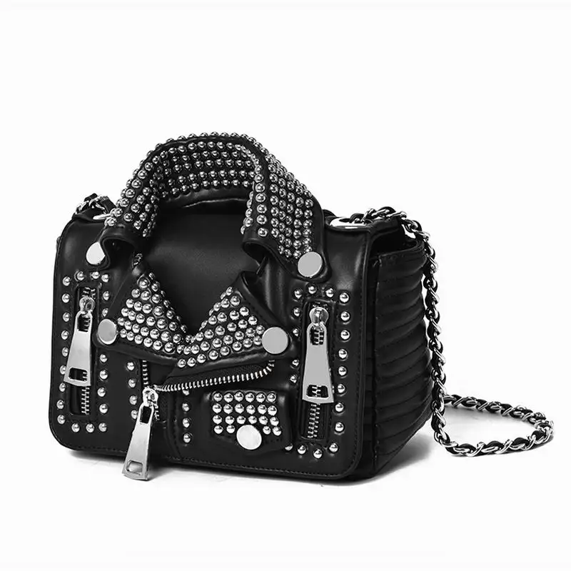 2019 Luxury Designers Women Leather Bags Handicraft Rivet Jacket Punk Style Messenger Bags Girls Femme Shoulder Crossbody Bag