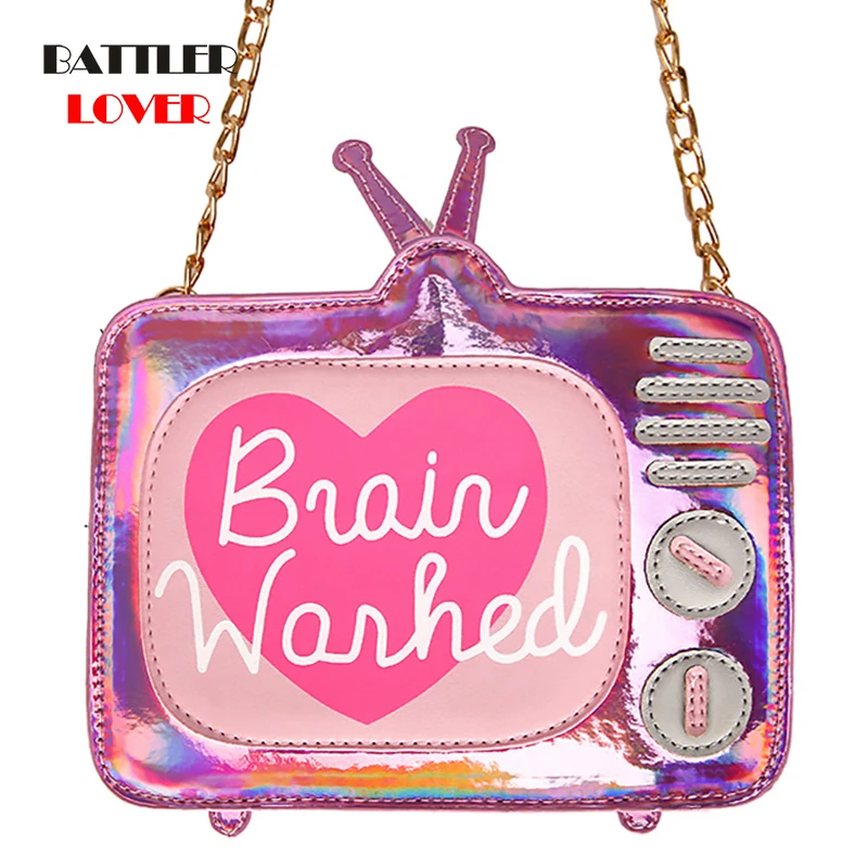 Cute Fashion Laser Cartoon TV Design Letters Girl Mini Shoulder Bag Ladies Crossbody Messenger Purse Women Handbag