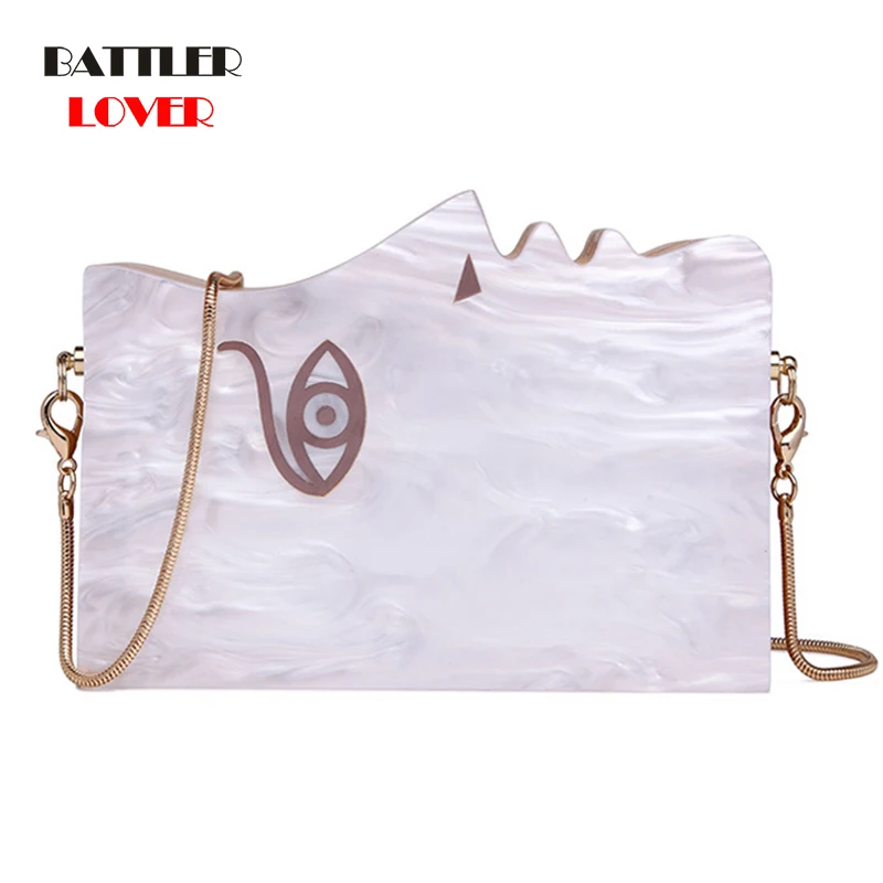 Face Type Clutch Flaps Bag Wood Women