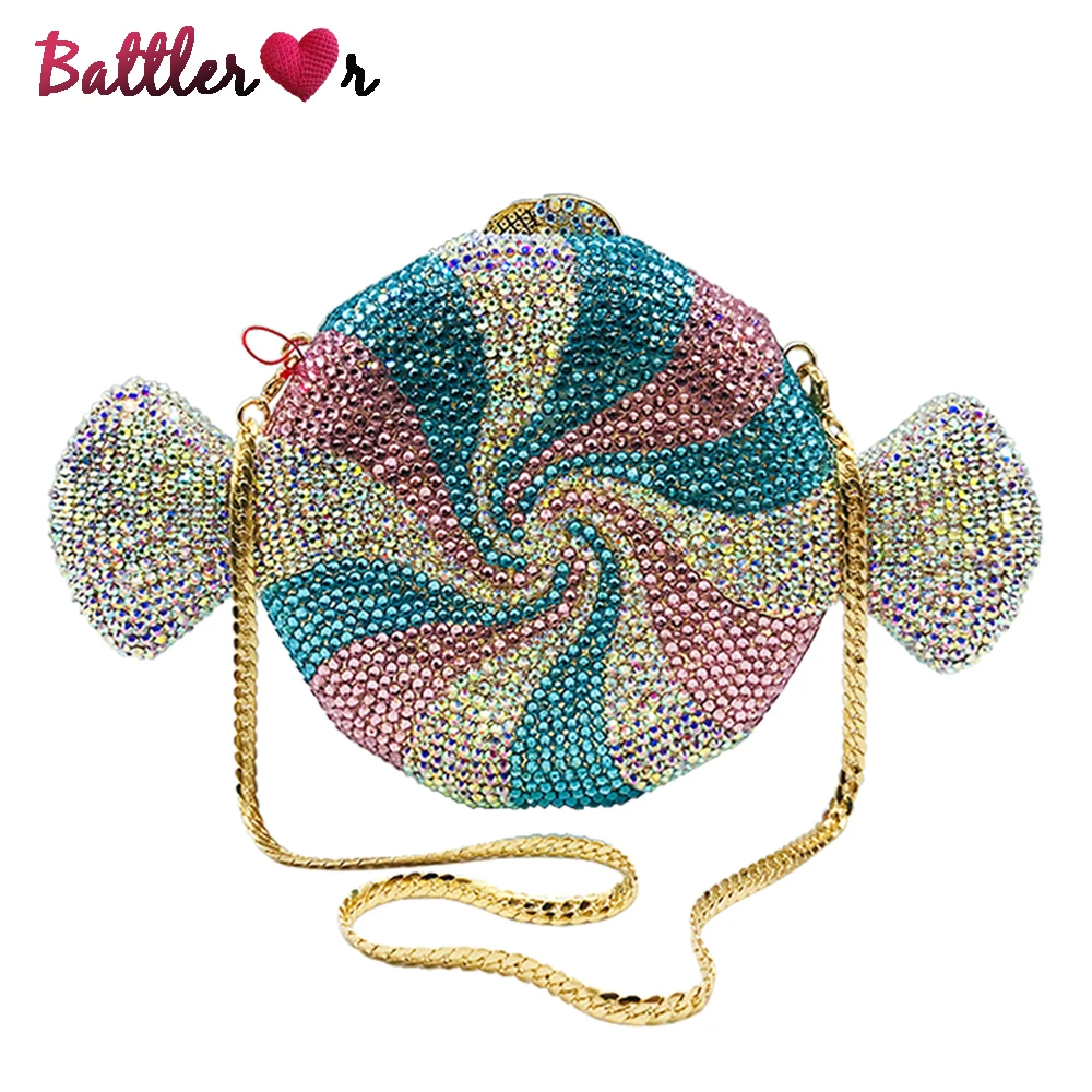 Pink & Blue Candy Clutch Crystal Evening Bags For Women Formal Party Cocktail Rhinestones Minaudiere Handbags Ladies Dinner Prom