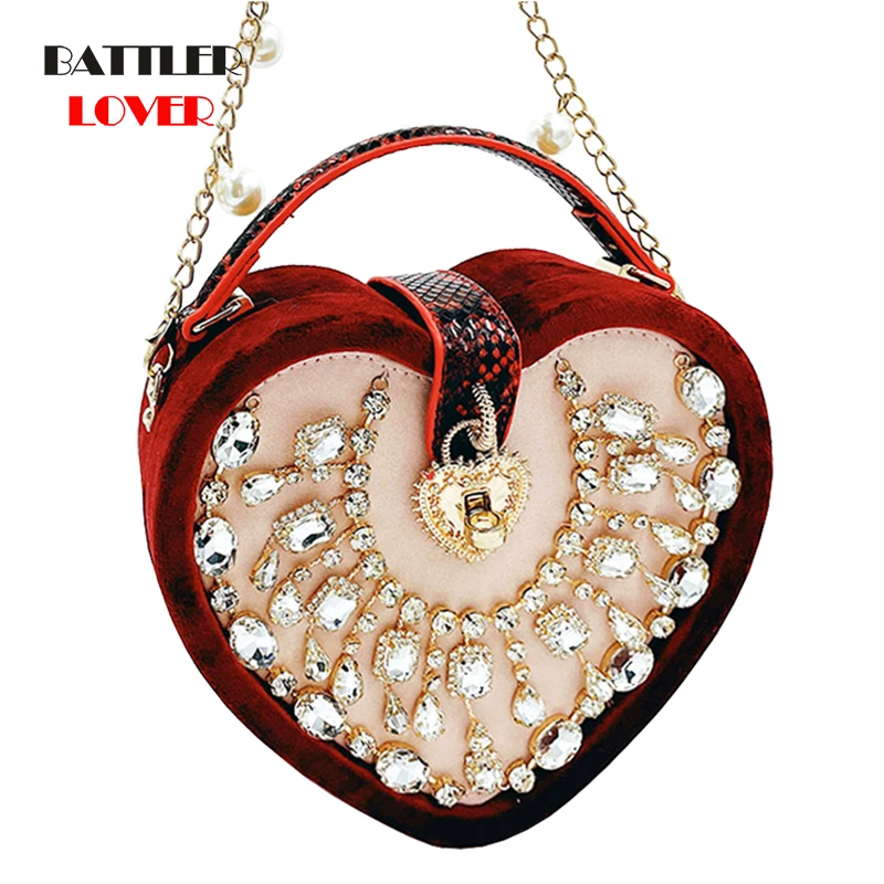 Luxury 3D Heart Shape Party Clutch Bag For Women 2022 Designer Purses And Handbags Diamond Shoulder Bag Female Banquet Box Flaps