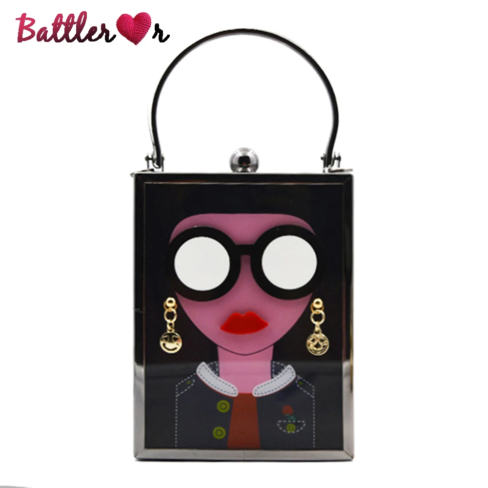 Sexy Woman Fashion Small Crossbody Bag For Women New Shoulder Chain Bag Pureses And Handbags Metal PVC Clutch Character Box Bag