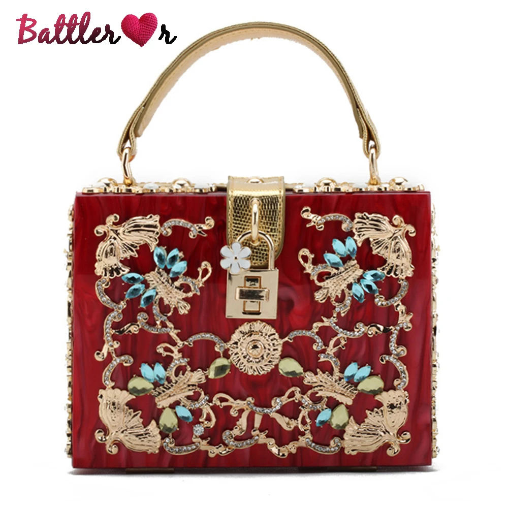 High Quality Flowers Diamond Handbag For Women Vintage Evening Bag Female Fashion Wedding Party Flaps Lady Shoulder Box Clutches