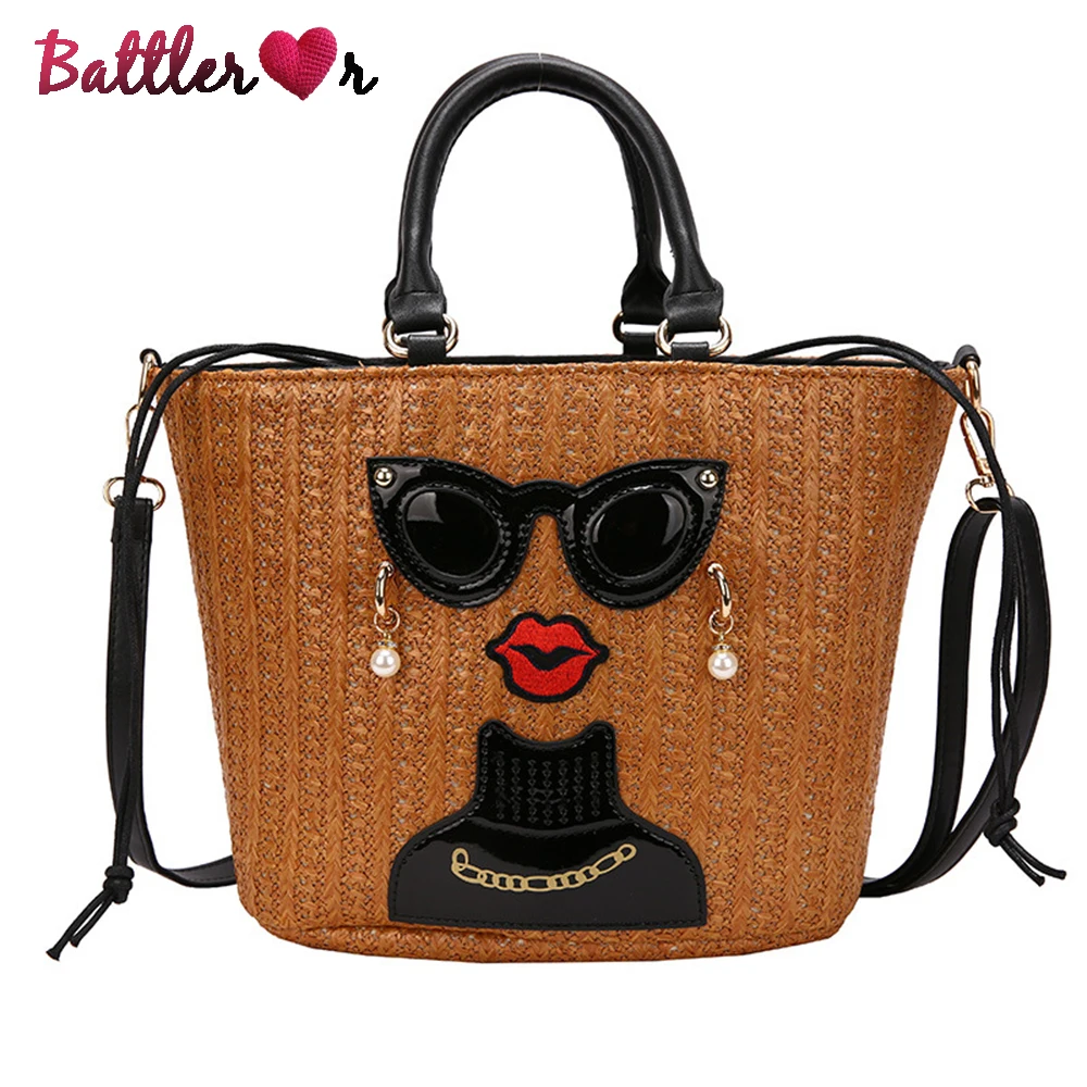 Straw Character Badge Pattern Women Vacation Totes Purses And Handbags Female Crossbody Messenger Bag Girl Shoulder Bag Designer