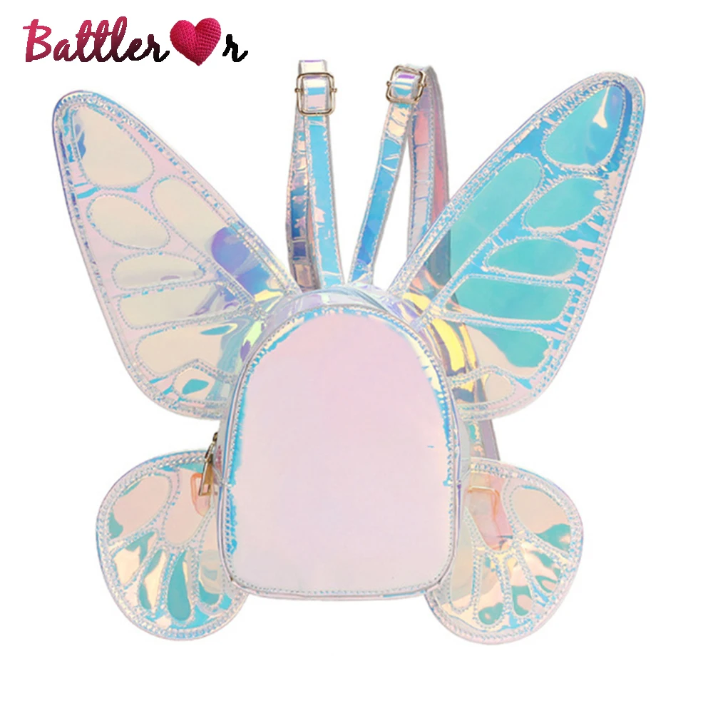 Fashion Laser Mini Backpack for Women Butterfly Angel Wings Daypack Girls Travel Casual Daypack School Bag Holographic Leather