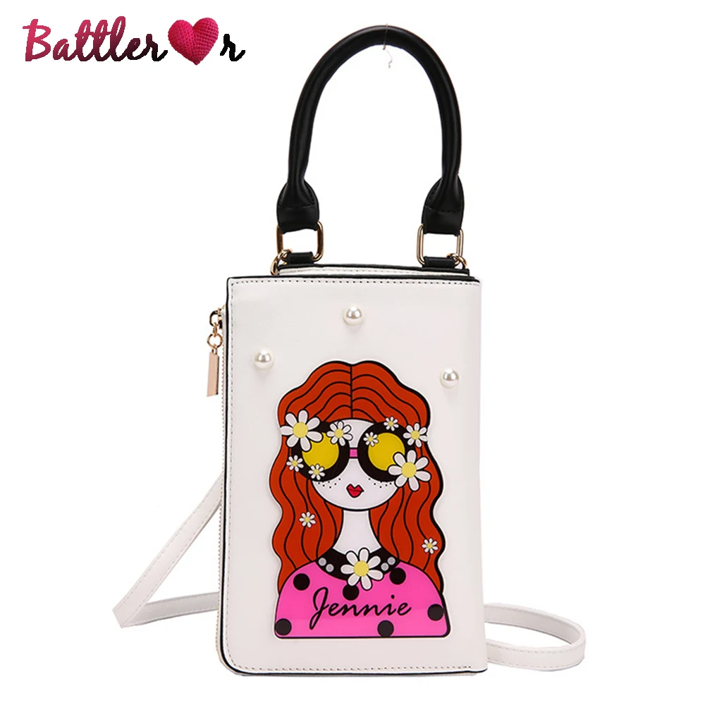 Cute Cartoon Long Hair Girl Fashion Women Pu Leather Purses And Handbags Casual Shoulder Flaps Bag Female Crossbody Clutches Bag