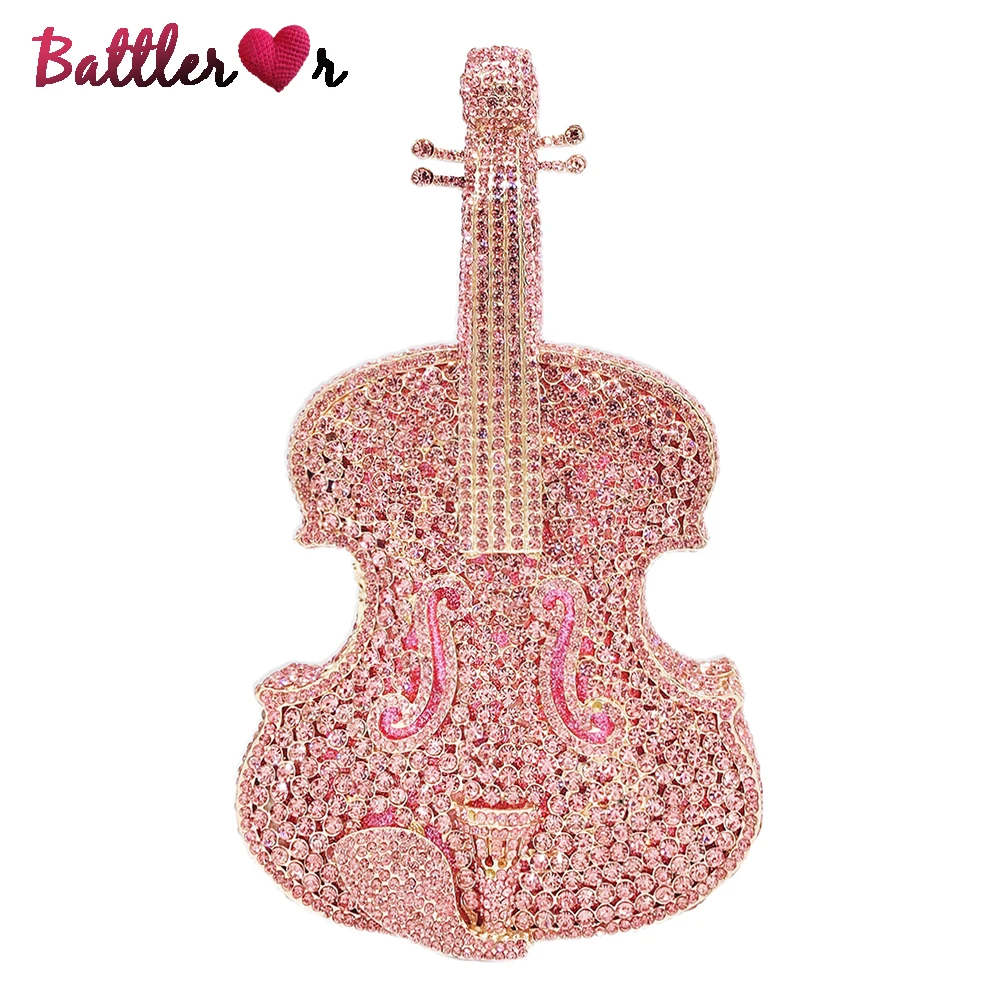 3D Violin Design Diamond Shoulder Crossbody Bag For Women 2022 Luxurious Evening Wedding Handbag Ladies Party Phone Cosmetic Bag